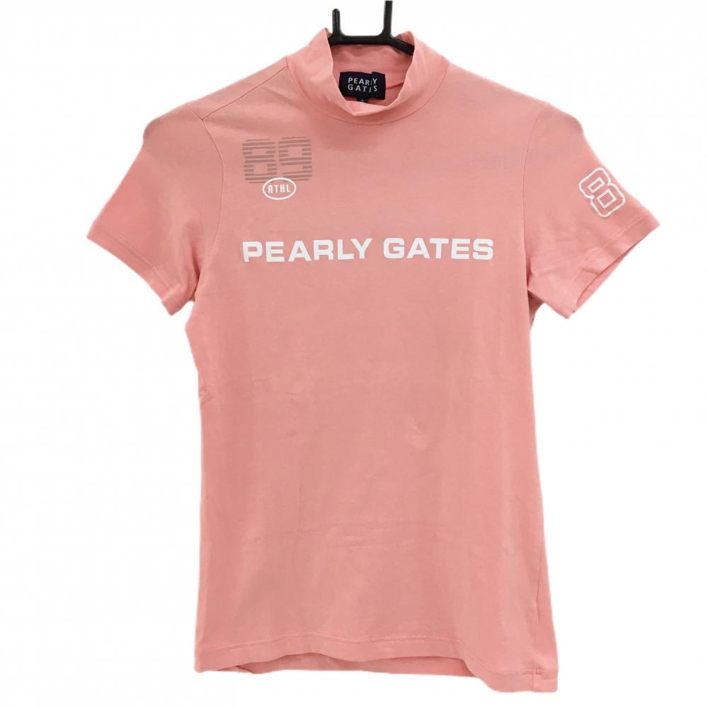 パーリーゲイツ 半袖ハイネックシャツ サーモンピンク ロゴ白 レディース 2(L) ゴルフウェア PEARLY GATES