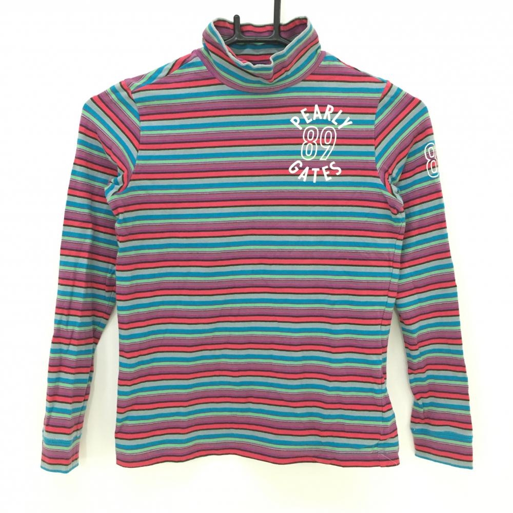 【美品】パーリーゲイツ 長袖シャツ ハイネック ボーダー レディース PEARLY GATES パーリーゲイツ ハイネック 長袖Tシャツ ボーダー柄