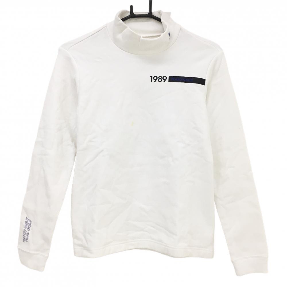 パーリーゲイツ 長袖ハイネックシャツ 白×黒 裏起毛 バックロゴ