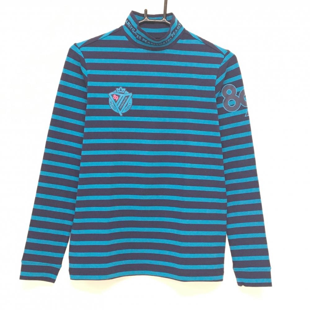 【新品】パーリーゲイツ 長袖ハイネックシャツ ネイビー×ライトブルー ボーダー 日本製 レディース 2(L) ゴルフウェア PEARLY GATES