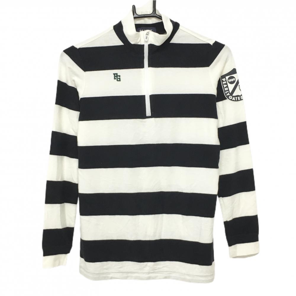 パーリーゲイツ 長袖ハイネックシャツ 白×黒 ボーダー 表起毛 ハーフジップ  レディース 0(S) ゴルフウェア PEARLY GATES