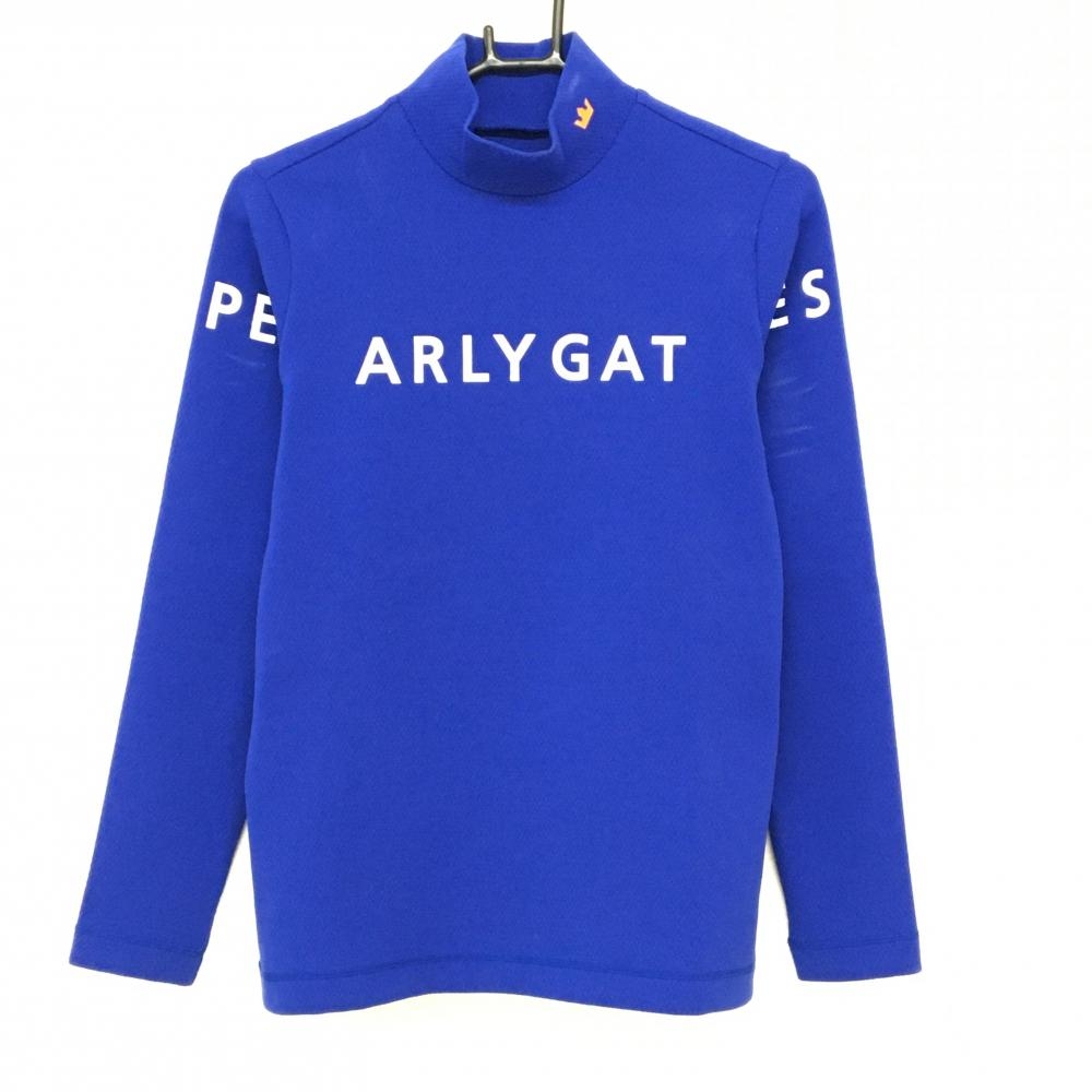 パーリーゲイツ 長袖ハイネックシャツ ブルー×白 フロントロゴ 厚手 レディース 2(L) ゴルフウェア PEARLY GATES