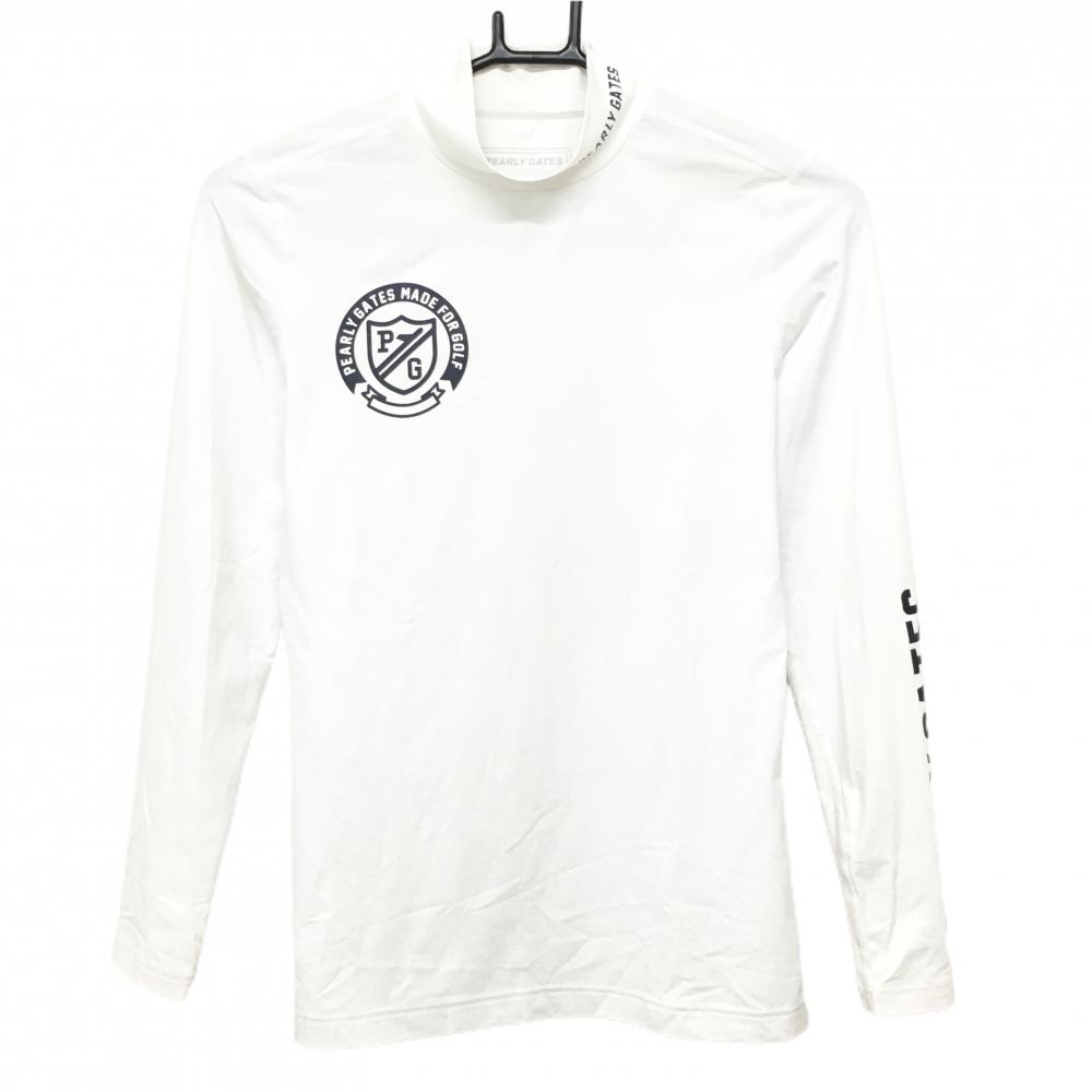 パーリーゲイツ 長袖ハイネックシャツ 白 ロゴネイビー ストレッチ
