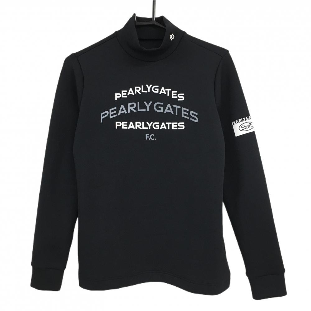 【美品】パーリーゲイツ 長袖ハイネックシャツ 黒 ビッグプリント レディース 2(L) ゴルフウェア 2024年モデル PEARLY GATES