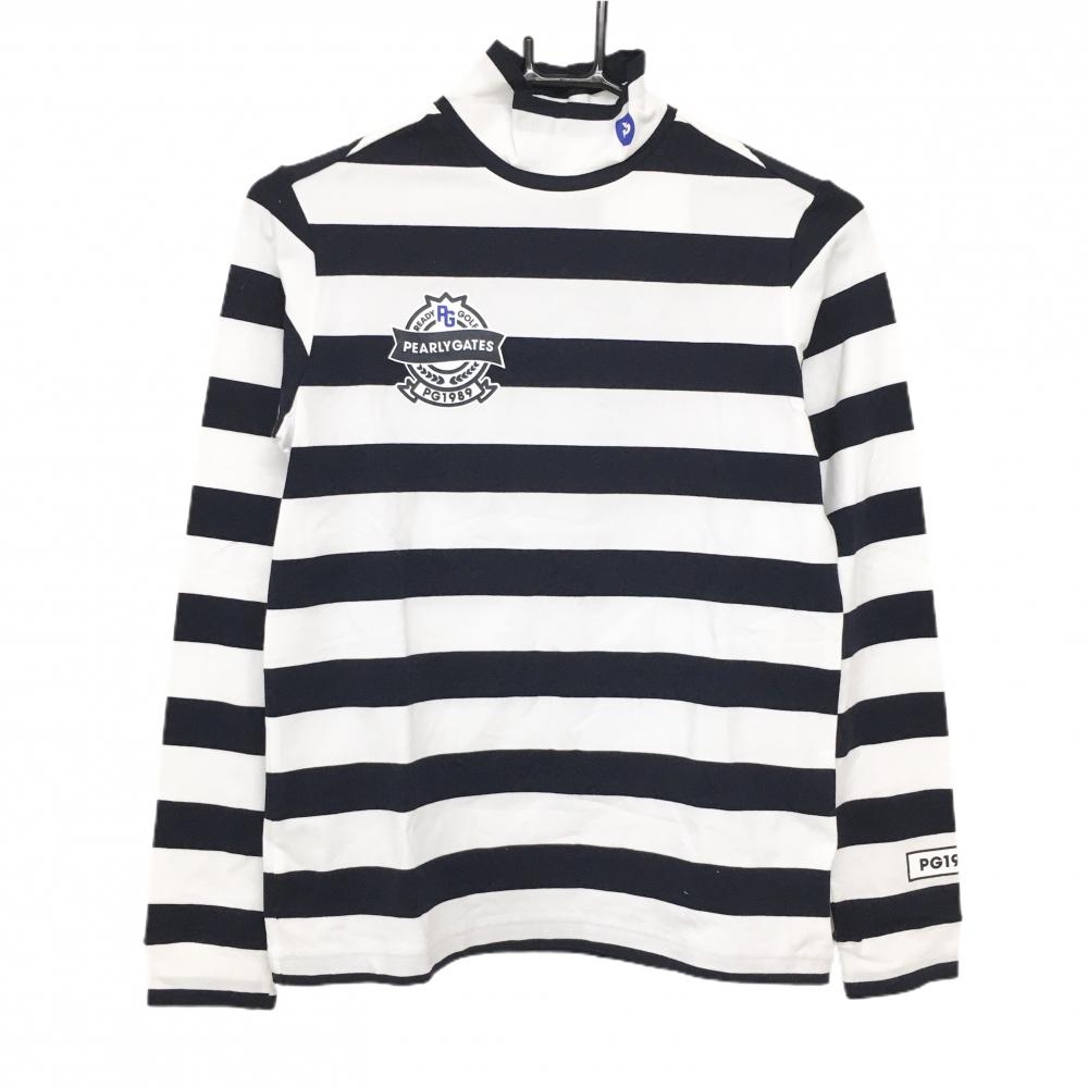【新品】パーリーゲイツ 長袖ハイネックシャツ 白×黒 ボーダー  レディース 1(M) ゴルフウェア PEARLY GATES