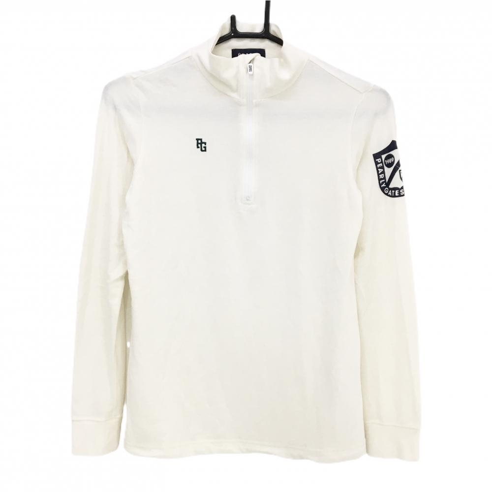 パーリーゲイツ 長袖ハイネックシャツ 白×ネイビー 表微起毛 ハーフジップ レディース 0(S) ゴルフウェア PEARLY GATES