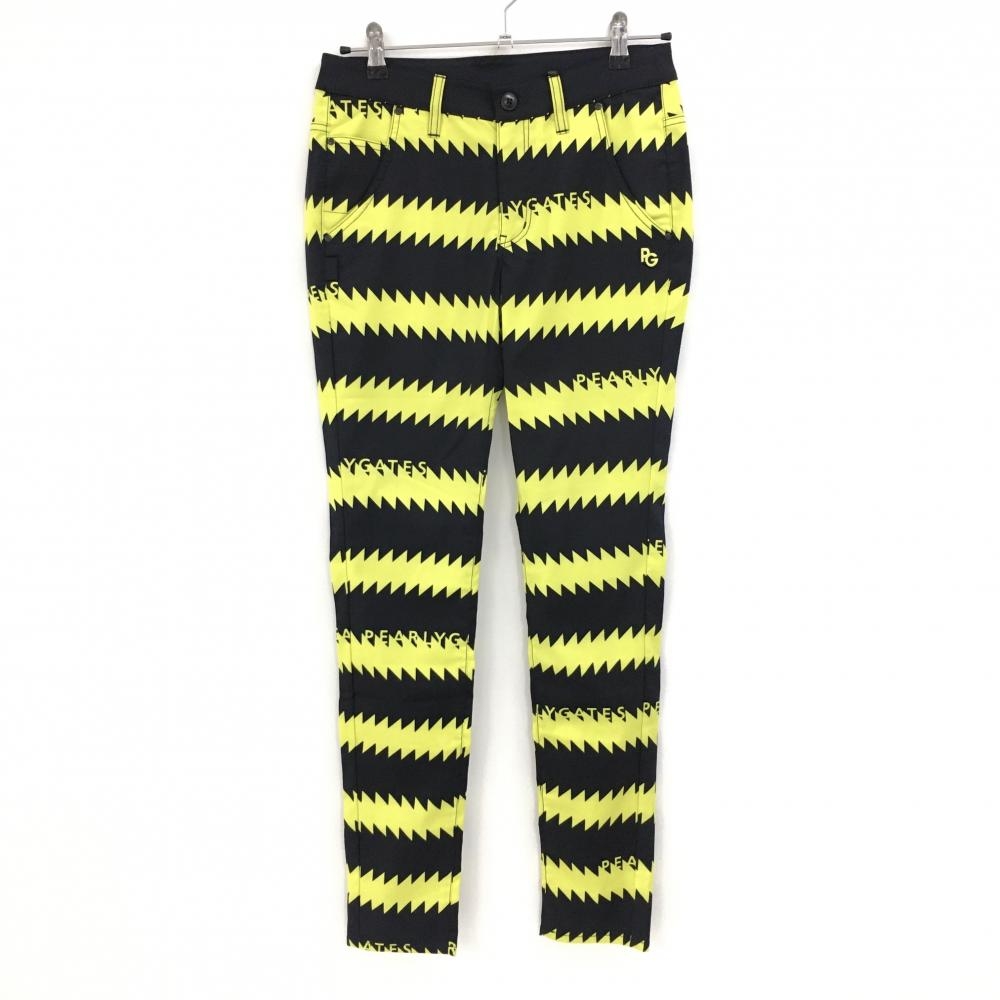 パーリーゲイツ パンツ 白×イエロー 稲妻 ギザギザボーダー ストレッチ