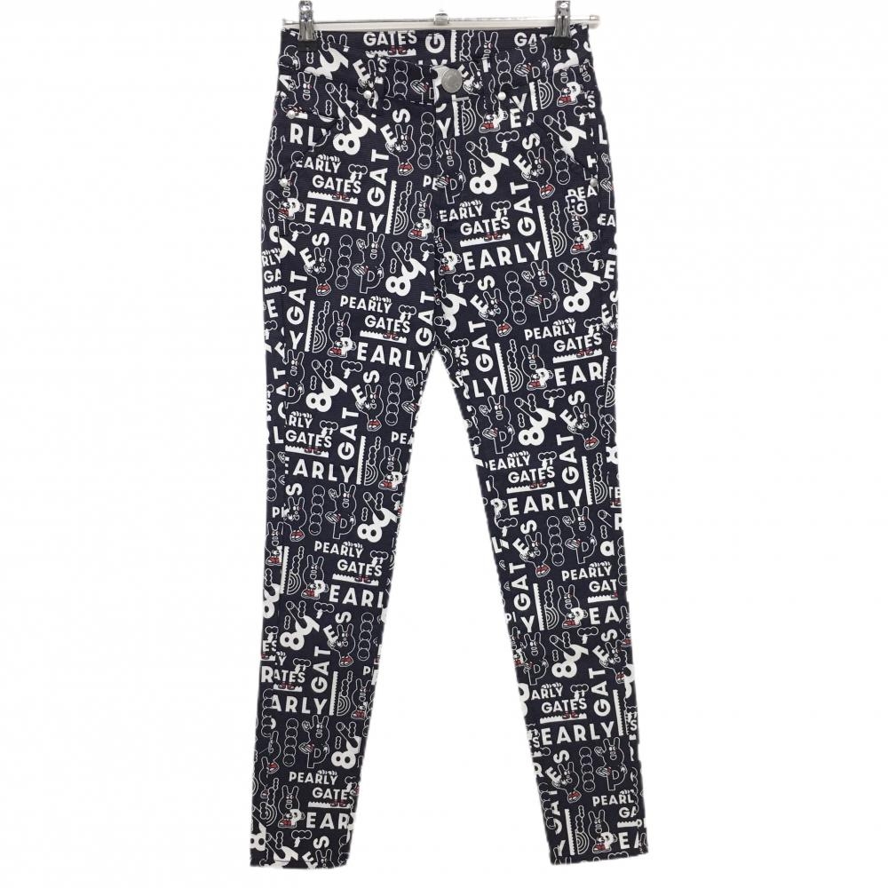 未使用 タグ付き パーリーゲイツ 総柄ストレッチパンツ ブラック グレー 4 M 新品】パーリーゲイツ パンツ グレー×黒 ロゴ総柄 ストレッチ
