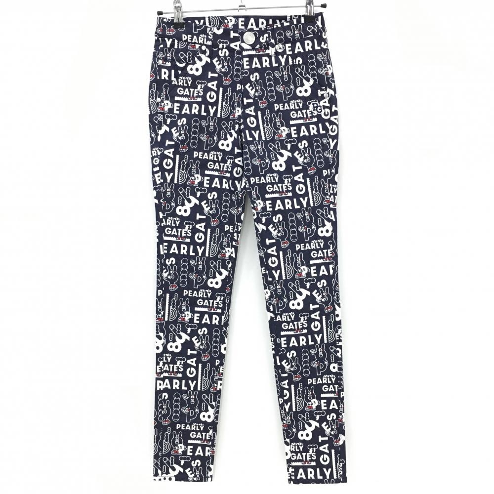 新品】パーリーゲイツ パンツ ネイビー×白 ロゴ総柄 どうし