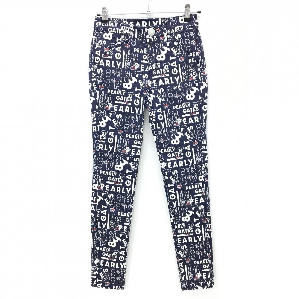 新品タグ付き PEARLY GATES レディース パンツ サイズ０ 新品】パーリーゲイツ パンツ 白×ネイビー ロゴ刺しゅう