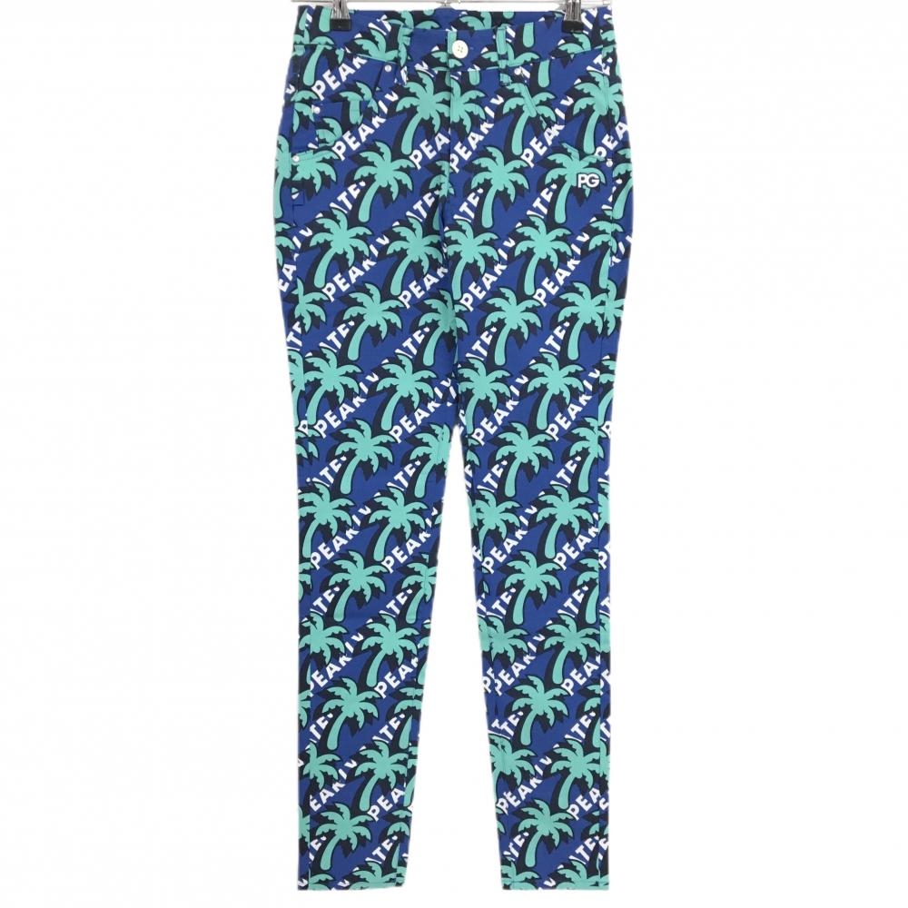 新品】パーリーゲイツ パンツ ネイビー×エメラルドグリーン ヤシの木柄