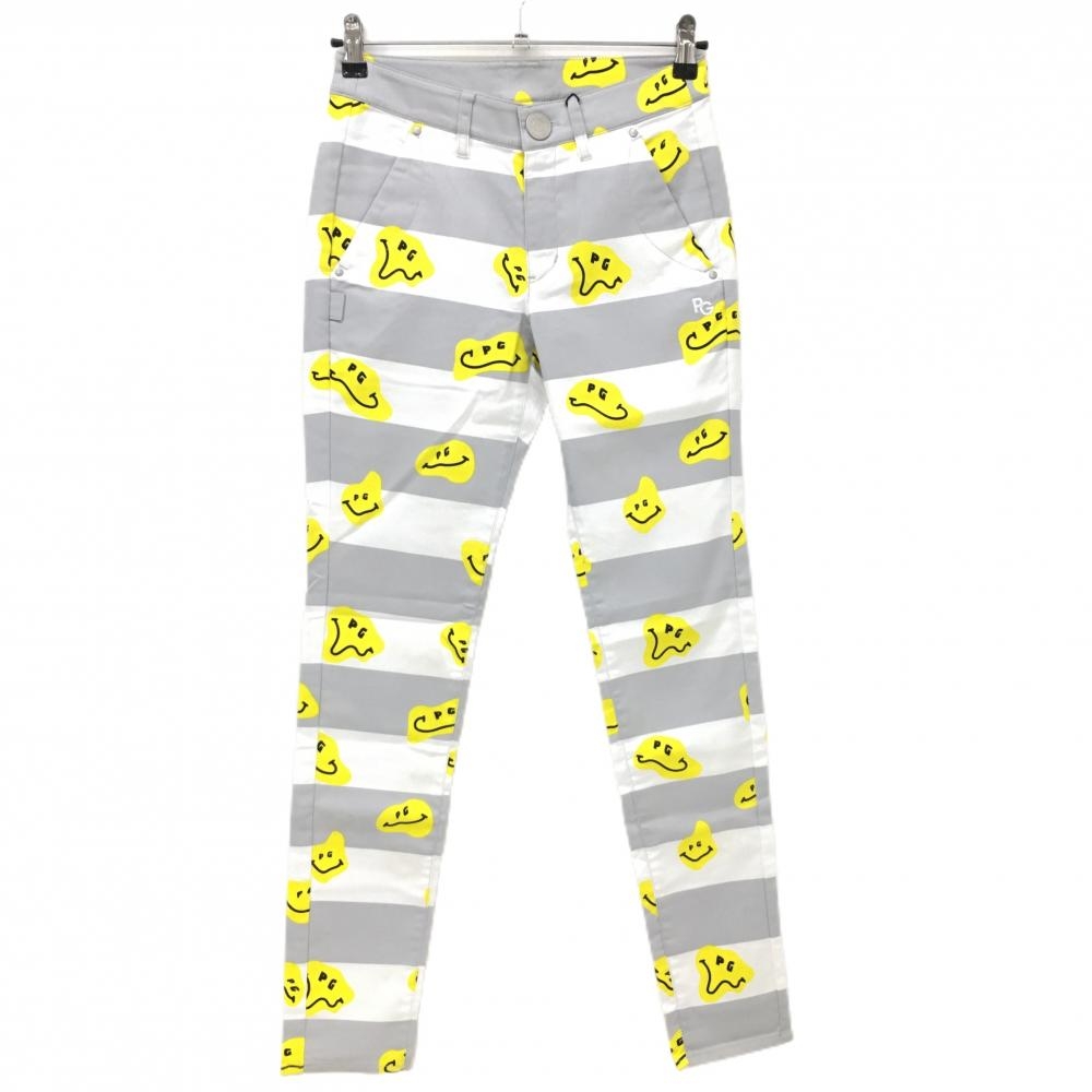 【新品】パーリーゲイツ パンツ 白×グレー×イエロー TOKE NIKO ボーダー レディース 0(S) ゴルフウェア PEARLY GATES