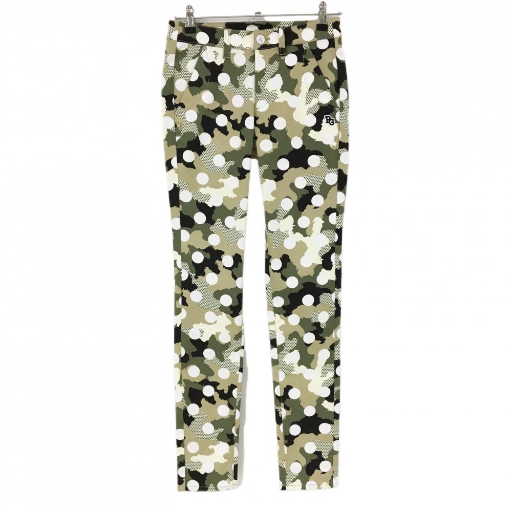 【新品】パーリーゲイツ パンツ カーキ×白 カモフラ調 迷彩 ドット レディース 0(S) ゴルフウェア PEARLY GATES