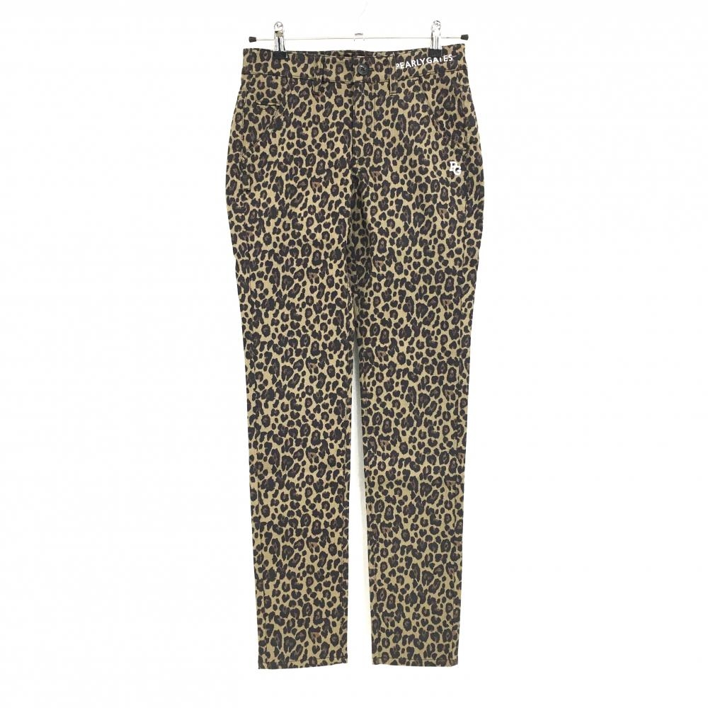 【新品】パーリーゲイツ パンツ ベージュ×ダークブラウン レオパード柄 ストレッチ レディース 0(S) ゴルフウェア PEARLY GATES