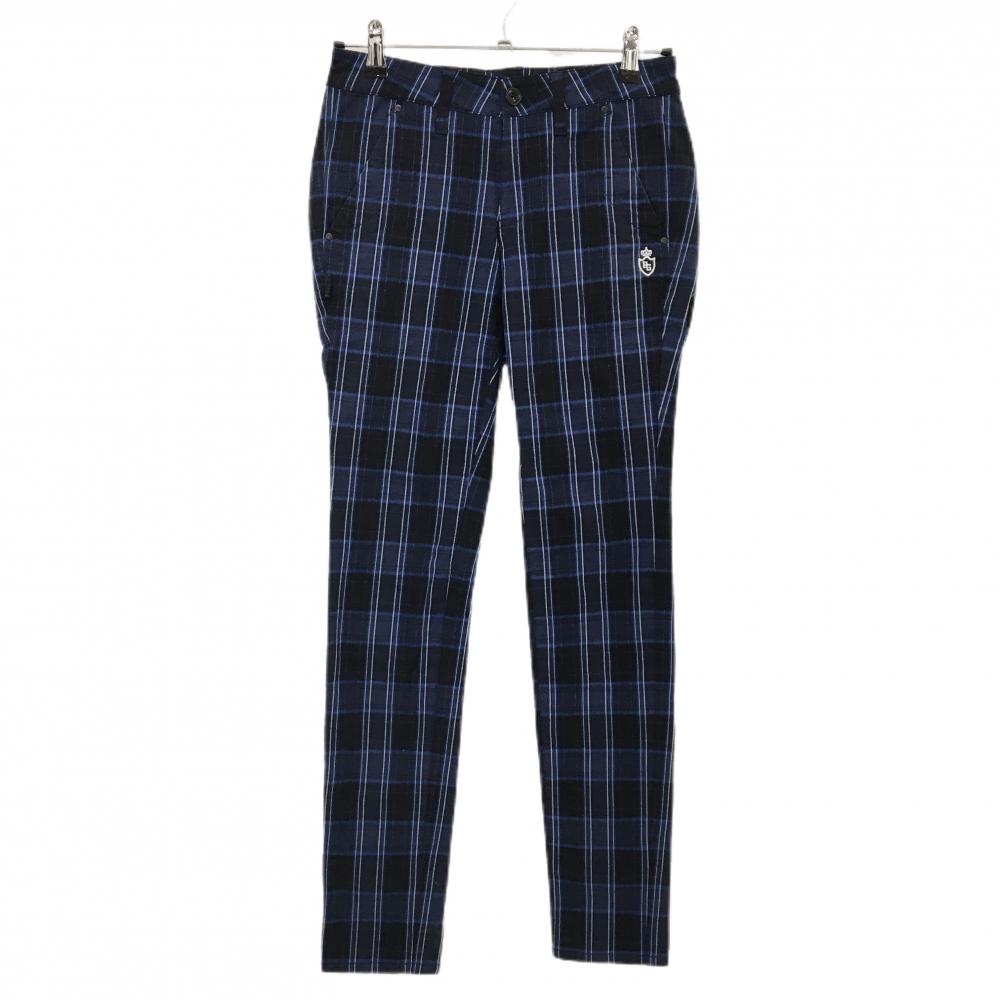 【美品】パーリーゲイツ パンツ ダークネイビー×ブルー チェック ストレッチ レディース 0(S) ゴルフウェア PEARLY GATES