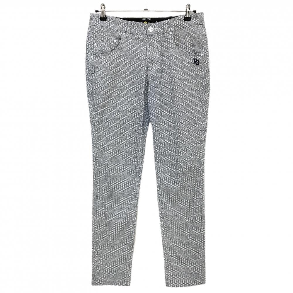 パーリーゲイツ パンツ 白×ネイビー ニコちゃん総柄 スマイル ストレッチ レディース 2(L) ゴルフウェア PEARLY GATES