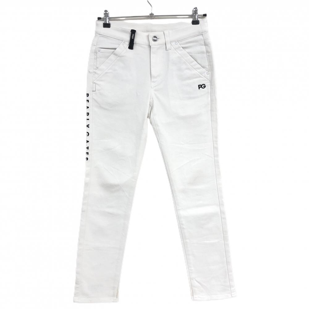 【美品】パーリーゲイツ パンツ 白×黒 サイドロゴ刺しゅう ストレッチ レディース 00(XS) ゴルフウェア PEARLY GATES