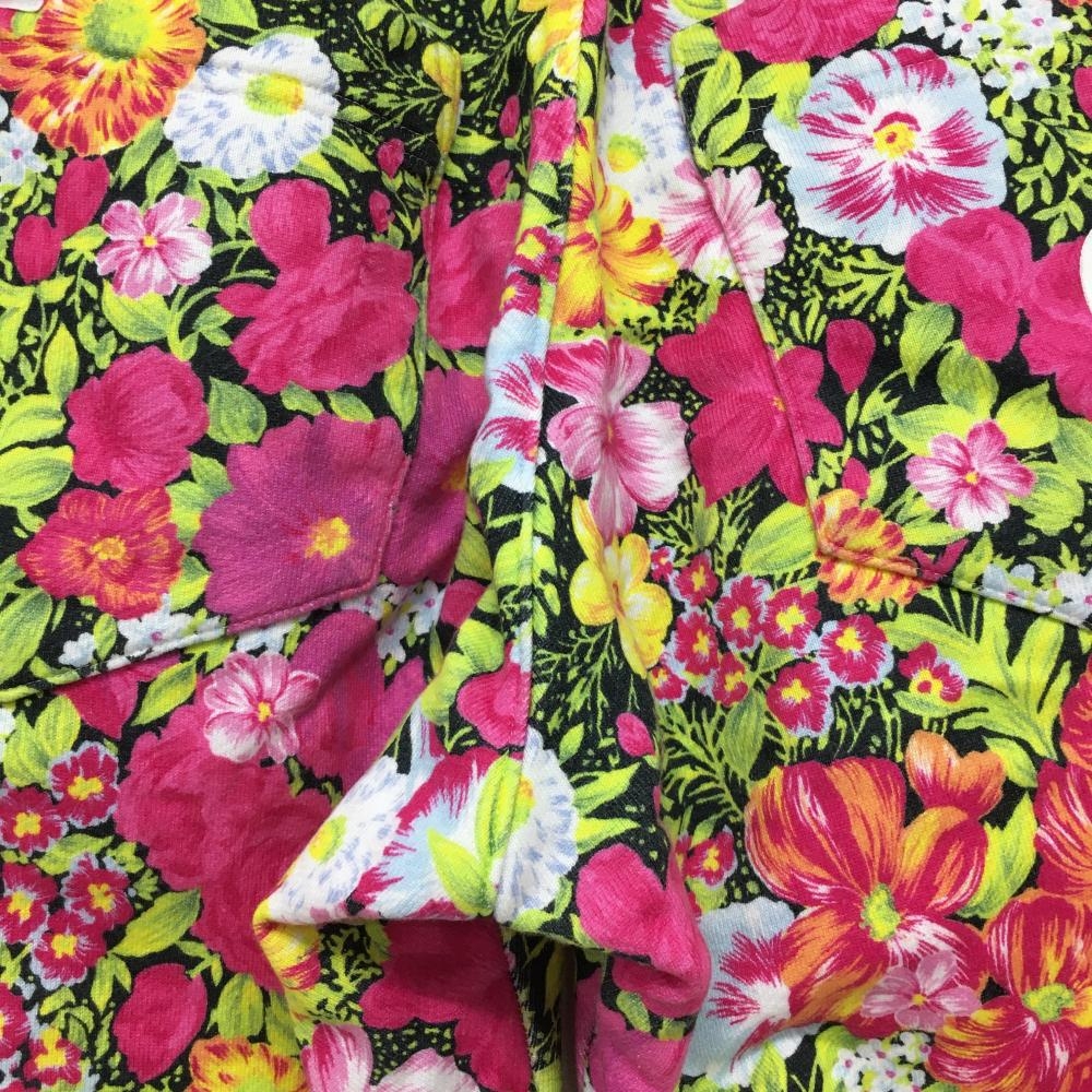 パーリーゲイツ パンツ 黒×ピンク×ライトグリーン系 花柄 裾ゴム