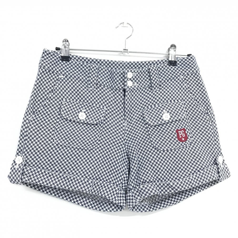 パーリーゲイツ ショートパンツ 白×ネイビー 千鳥格子 複数ポケット レディース 2(L) ゴルフウェア PEARLY GATES