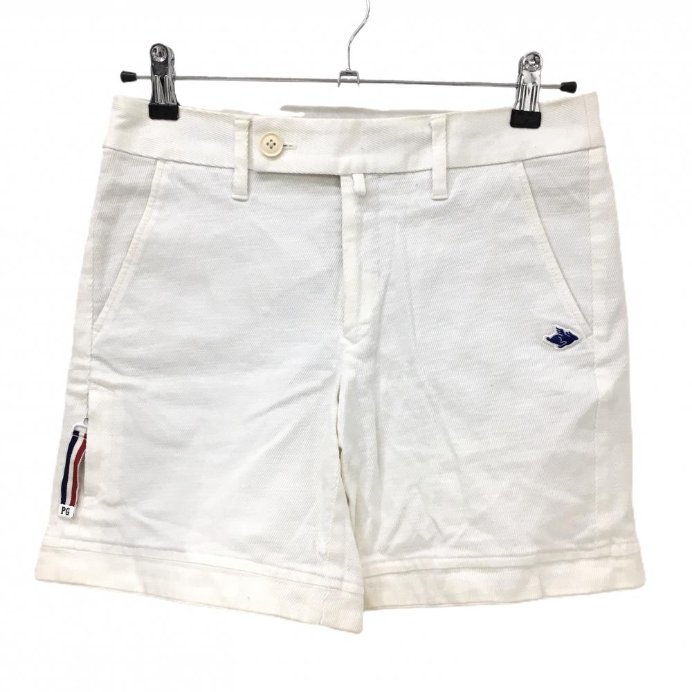 パーリーゲイツ ショートパンツ 白 斜めストライプ織生地 ストレッチ レディース 1(M) ゴルフウェア PEARLY GATES