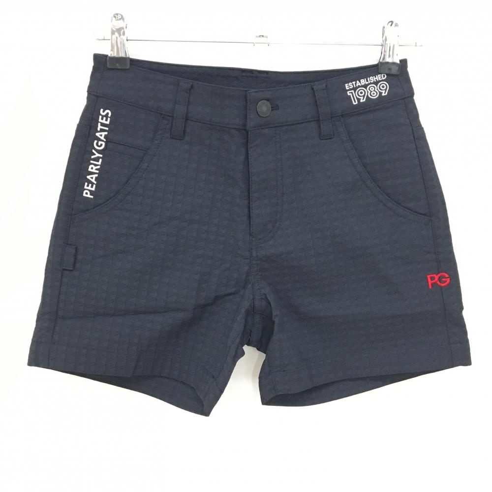 【新品】パーリーゲイツ ショートパンツ ダークネイビー×レッド 総柄織生地 ロゴ刺しゅう レディース 00(XS) ゴルフウェア PEARLY GATES
