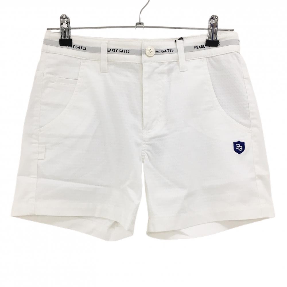 【新品】パーリーゲイツ ショートパンツ 白×グレー 総柄織生地 ウエストロゴライン レディース 1(M) ゴルフウェア PEARLY GATES