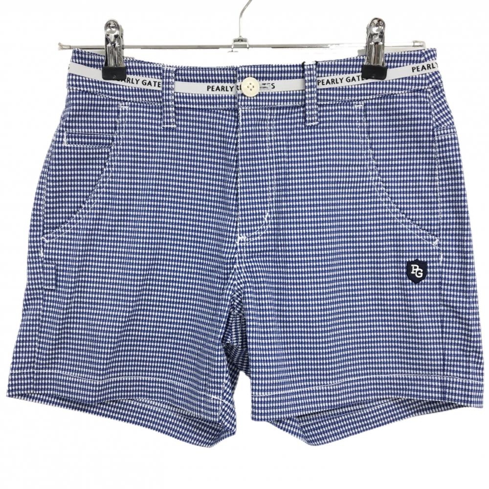 【新品】パーリーゲイツ ショートパンツ 白×ブルー 総柄織生地 ウエストロゴライン  レディース 0(S) ゴルフウェア PEARLY GATES
