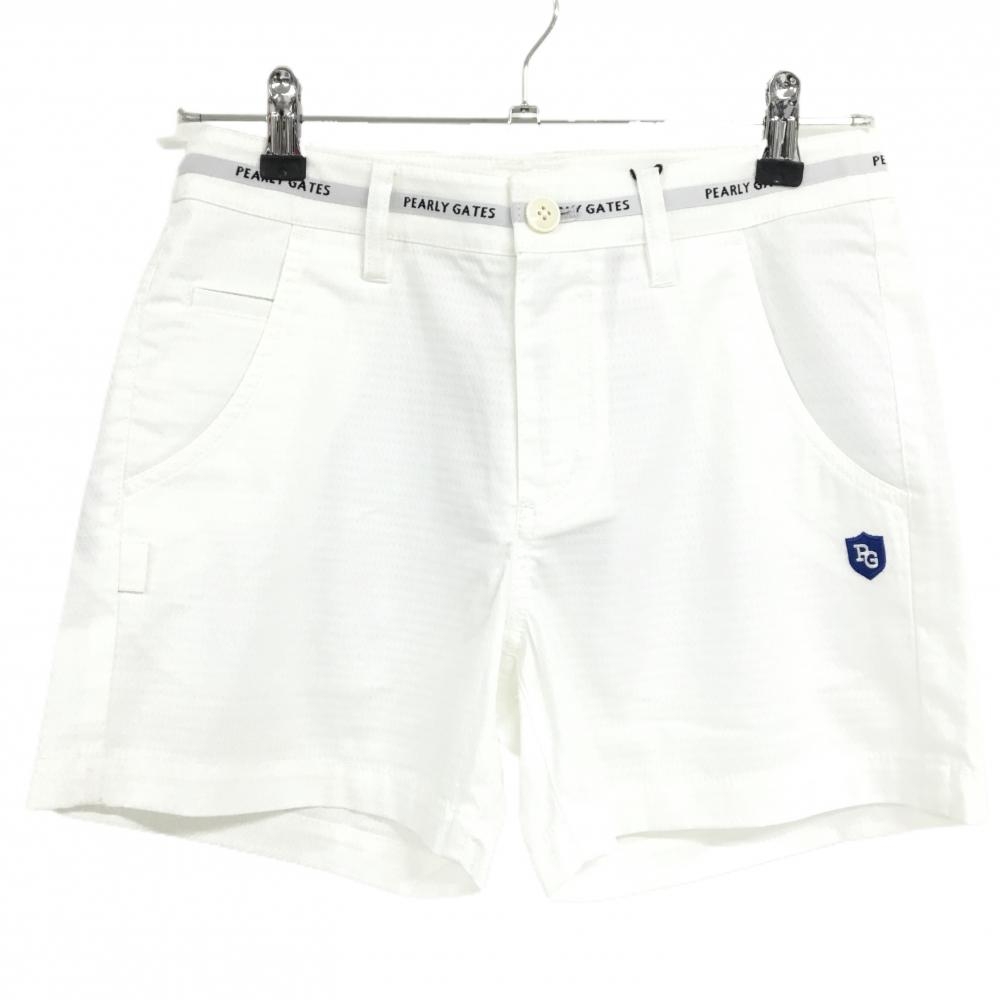 【新品】パーリーゲイツ ショートパンツ 白×グレー 総柄織生地 ウエストロゴライン  レディース 0(S) ゴルフウェア PEARLY GATES
