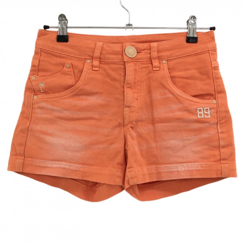 【美品】パーリーゲイツ ショートパンツ オレンジ ダメージ加工 ロゴ刺しゅう レディース 0(S) ゴルフウェア PEARLY GATES