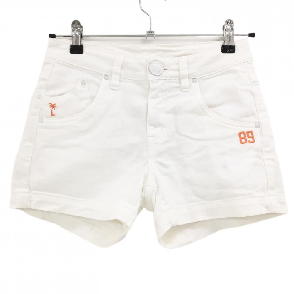 【美品】パーリーゲイツ ショートパンツ 白×オレンジ ロゴ刺しゅう レディース 0(S) ゴルフウェア PEARLY GATES