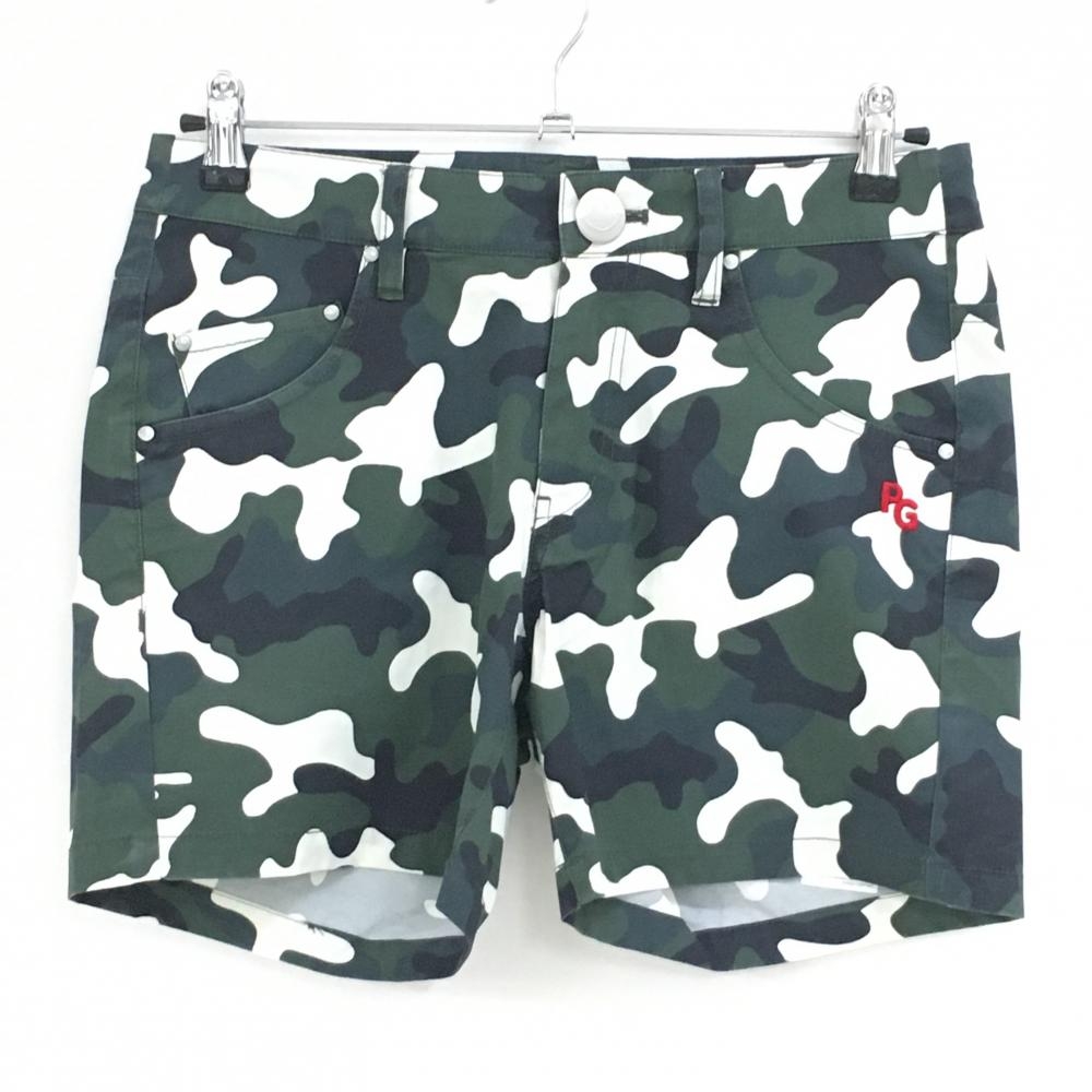 パーリーゲイツ ショートパンツ カーキ×白 カモフラ 迷彩 ニコちゃん スマイル レディース 1(M) ゴルフウェア PEARLY GATES