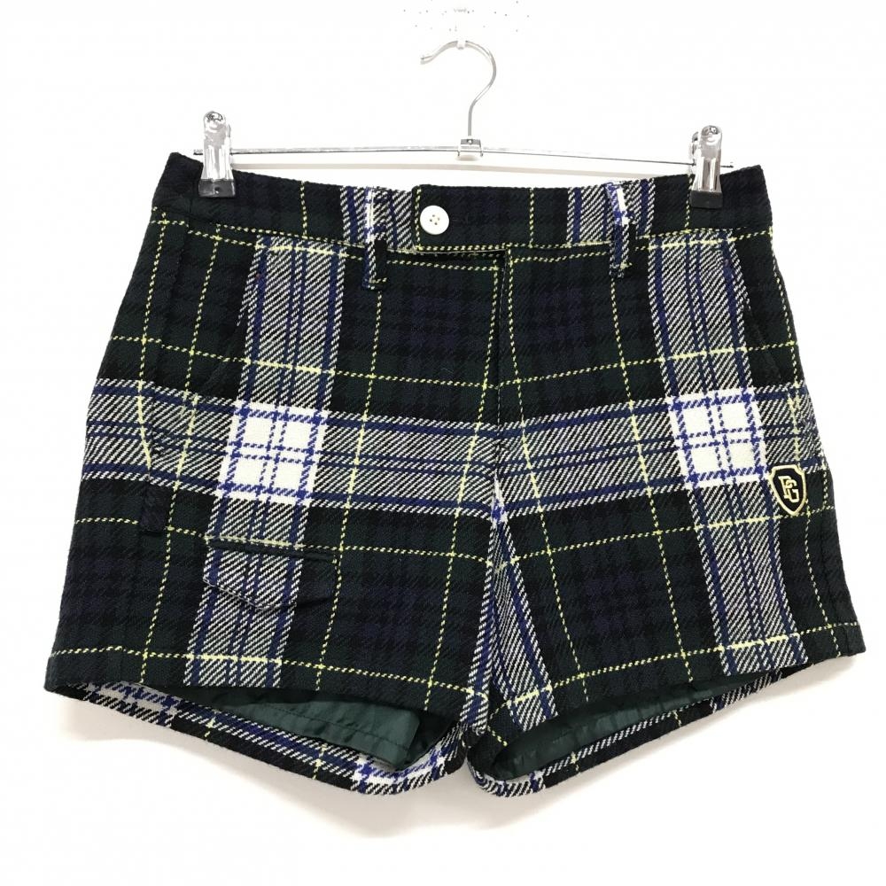 【美品】パーリーゲイツ ウールショートパンツ グリーン×白 チェック 裏地付  レディース 0(S) ゴルフウェア PEARLY GATES