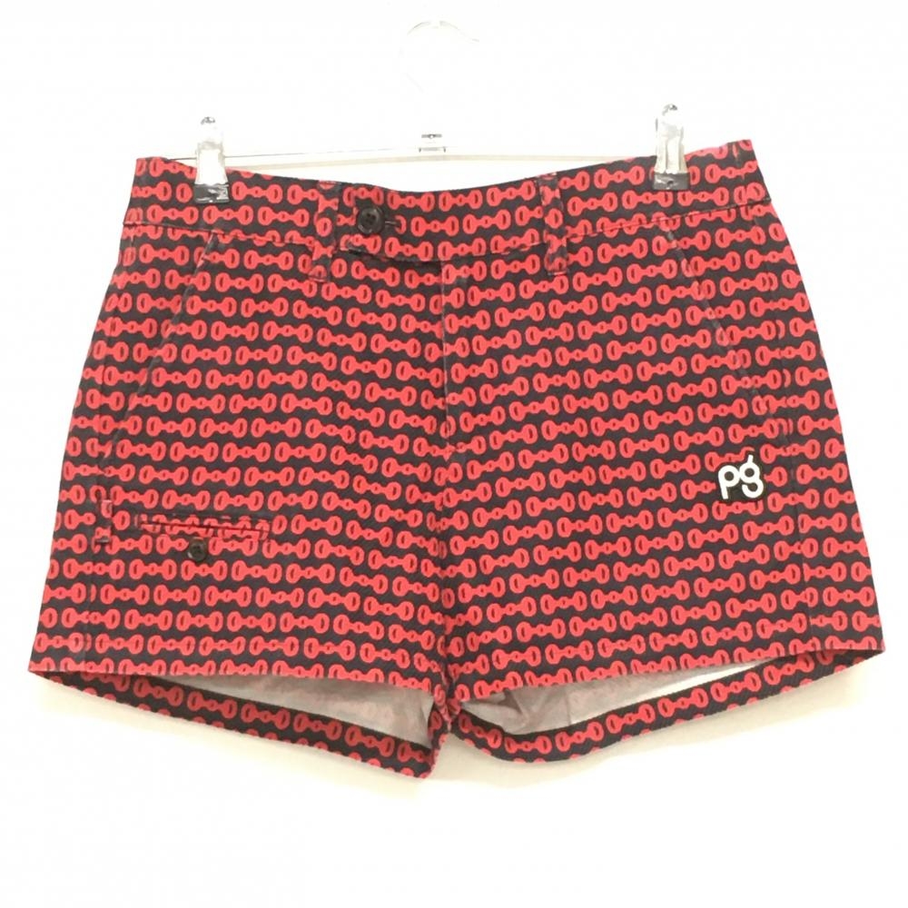 パーリーゲイツ ショートパンツ 黒×レッド 総柄 レディース 0(S) ゴルフウェア PEARLY GATES
