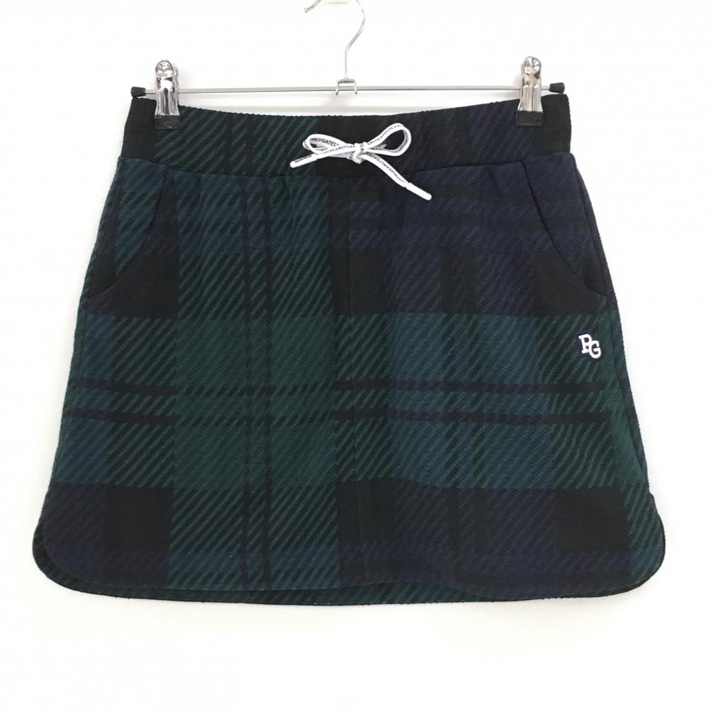 パーリーゲイツ スカート ネイビー×グリーン チェック 調整紐ロゴ