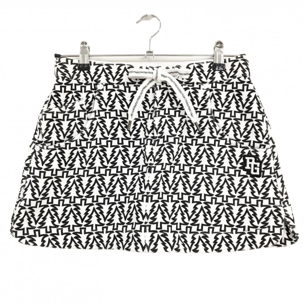 パーリーゲイツ スカート 白×黒 ツリー柄 スウェット地 裏起毛 レディース 0(S) ゴルフウェア PEARLY GATES