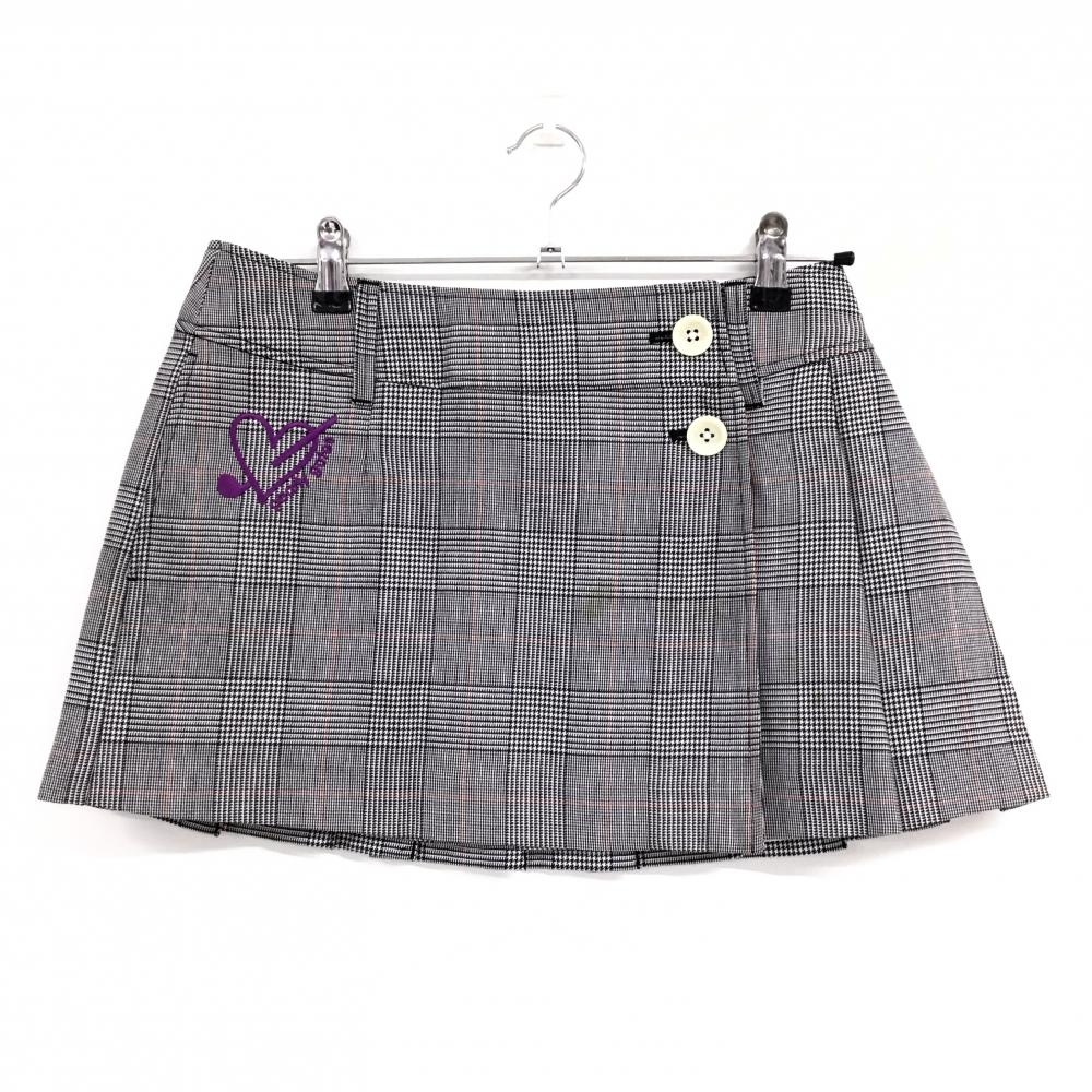 パーリーゲイツ ラップスカート 白×黒×レッド グレンチェック 後ろプリーツ ウール混 レディース 1(M) ゴルフウェア PEARLY GATES