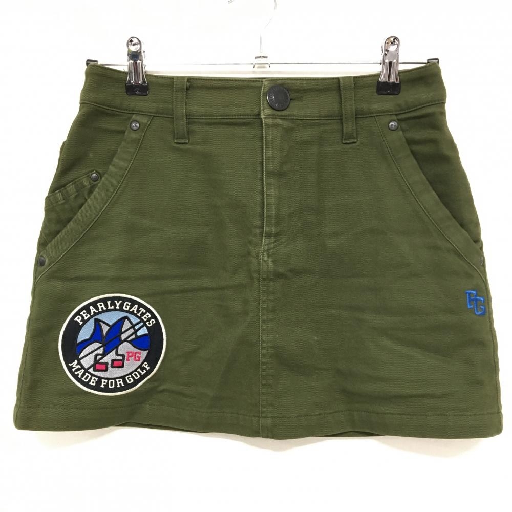 パーリーゲイツ スカート カーキ ビッグワッペン 裏起毛 ティー装着可 レディース 0(S) ゴルフウェア PEARLY GATES