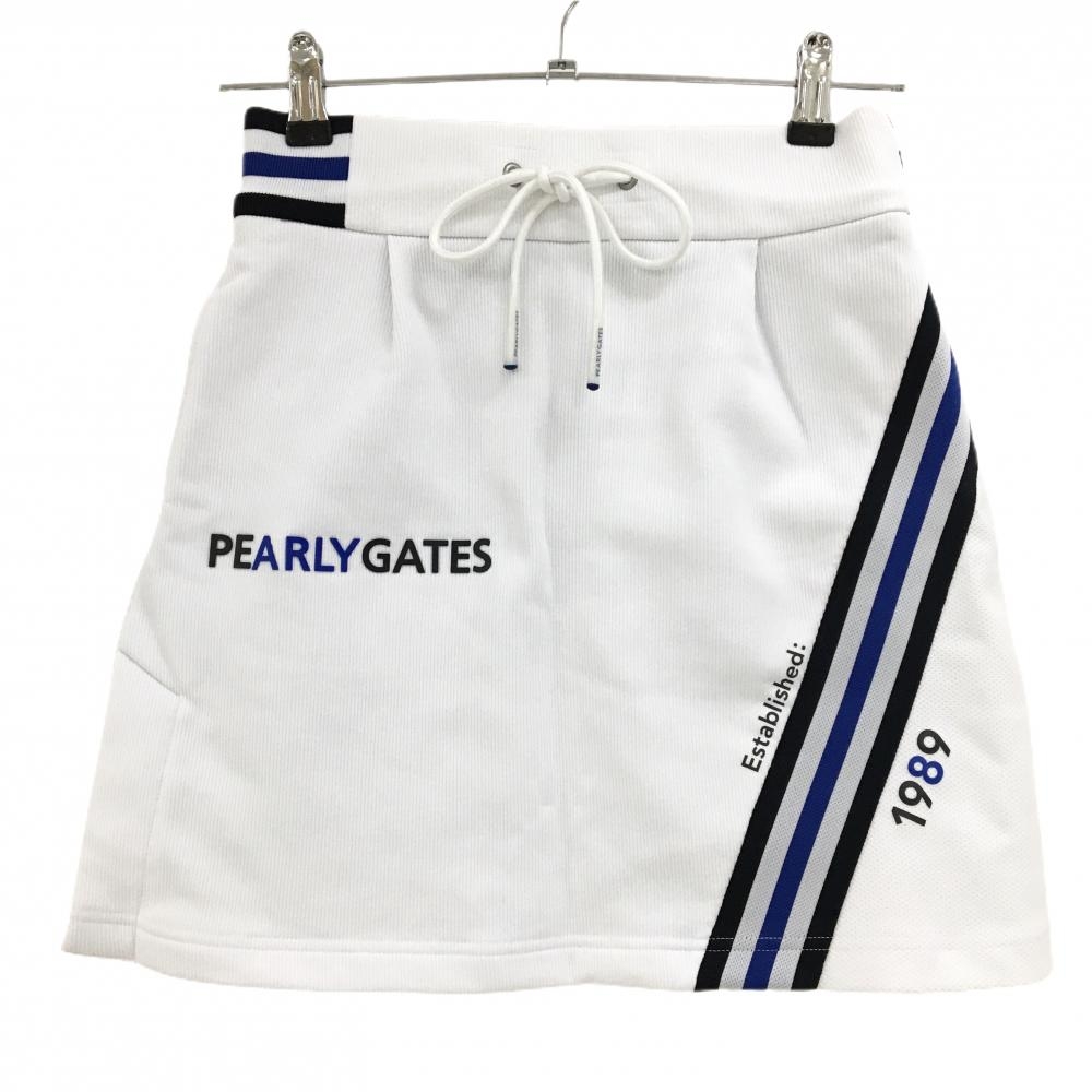 超美品】パーリーゲイツ スカート 白×ブルー×ネイビー 一部斜め