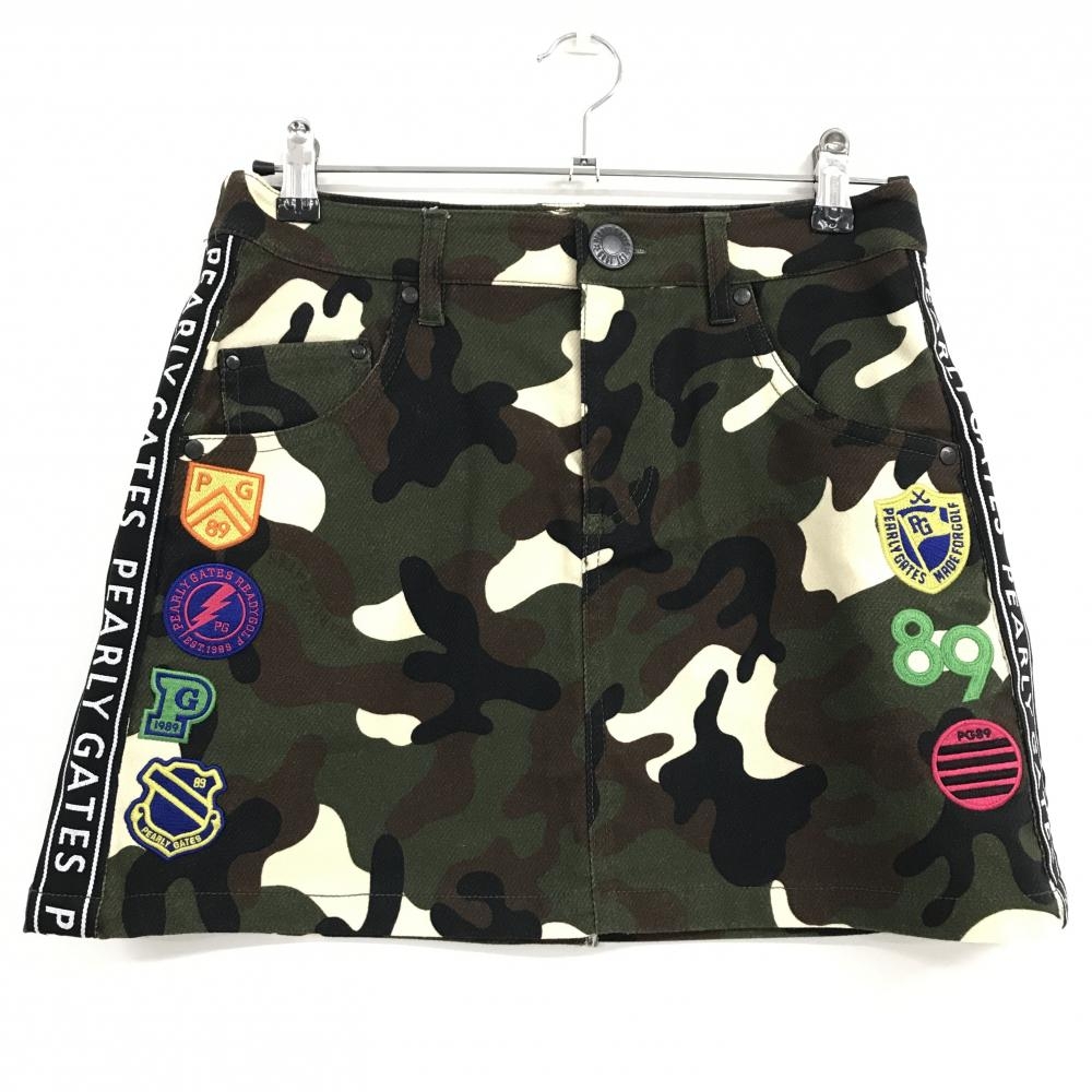 【超美品】パーリーゲイツ スカート カーキ×黒 カモフラ 迷彩 内側30周年 レディース 1(M) ゴルフウェア PEARLY GATES