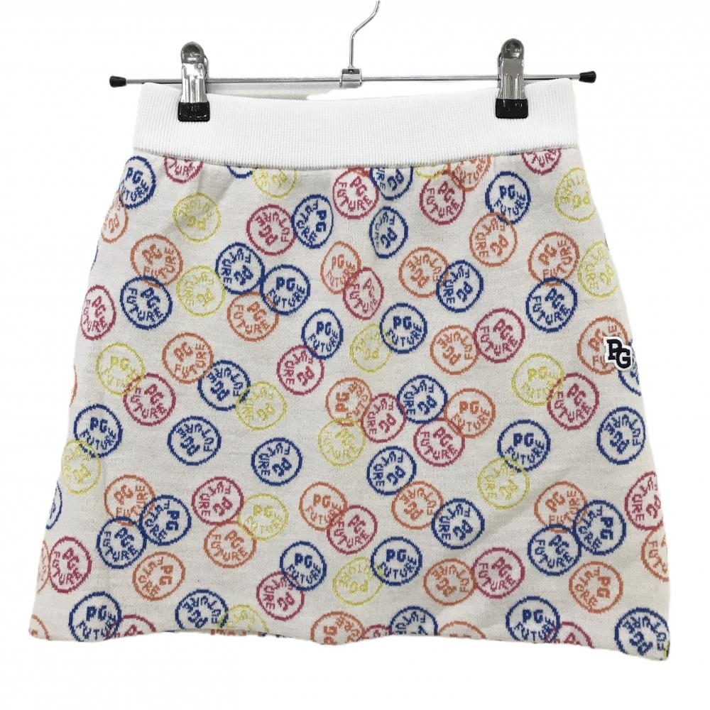 【超美品】パーリーゲイツ ニットスカート 白×マルチカラー ロゴドット柄 ウール レディース 0(S) ゴルフウェア PEARLY GATES