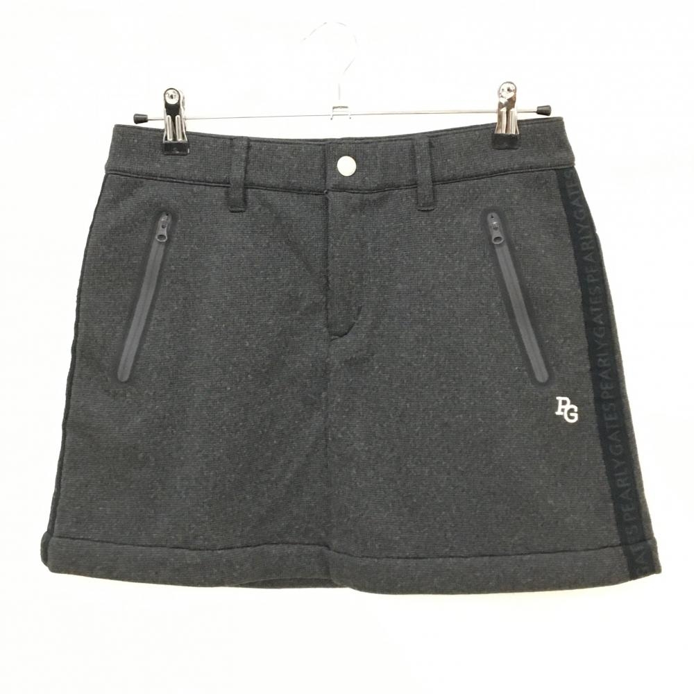 【美品】パーリーゲイツ スカート 杢グレー×黒 サイドロゴライン 裏起毛 レディース 1(M) ゴルフウェア PEARLY GATES