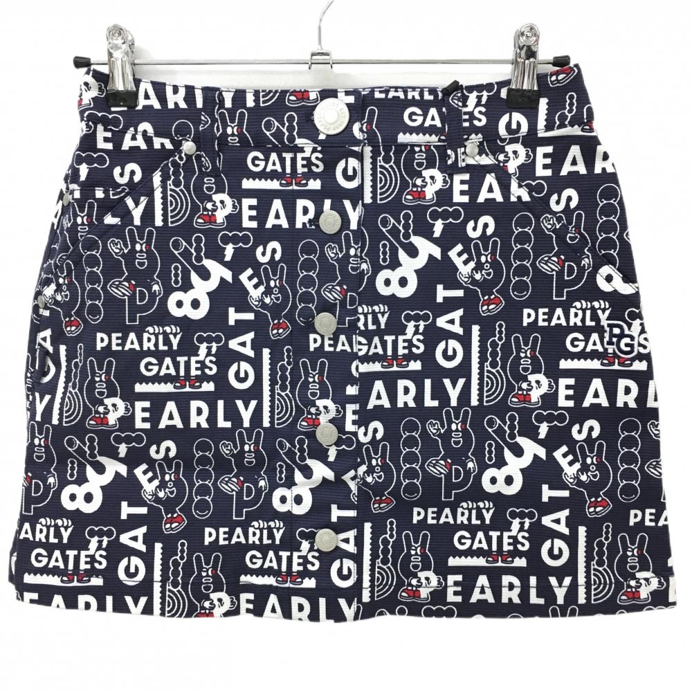 パーリーゲイツ スカート 白×ネイビー×ブルー 一部斜めストライプ