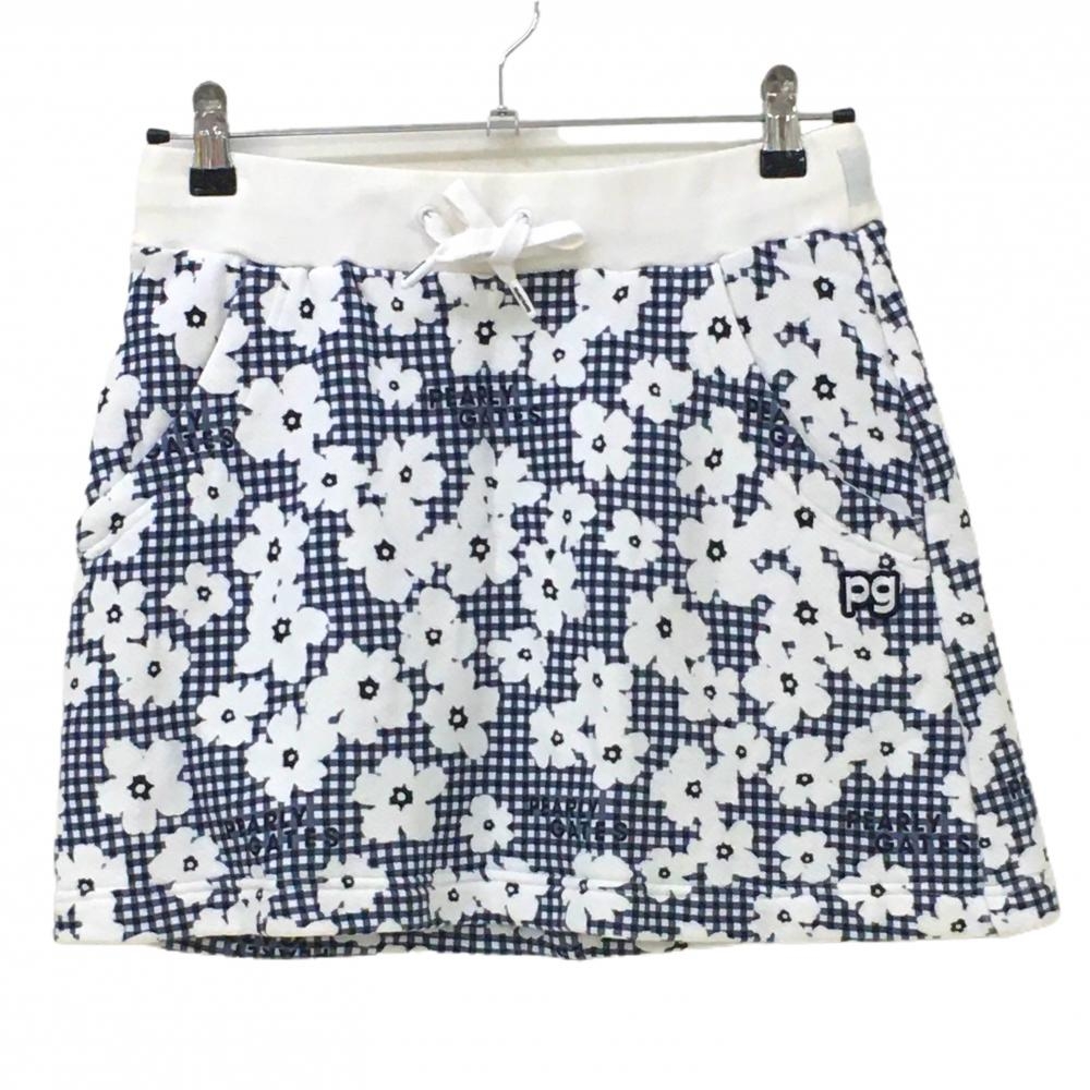 パーリーゲイツ スカート ネイビー×白 花柄 チェック レディース 1(M) ゴルフウェア PEARLY GATES