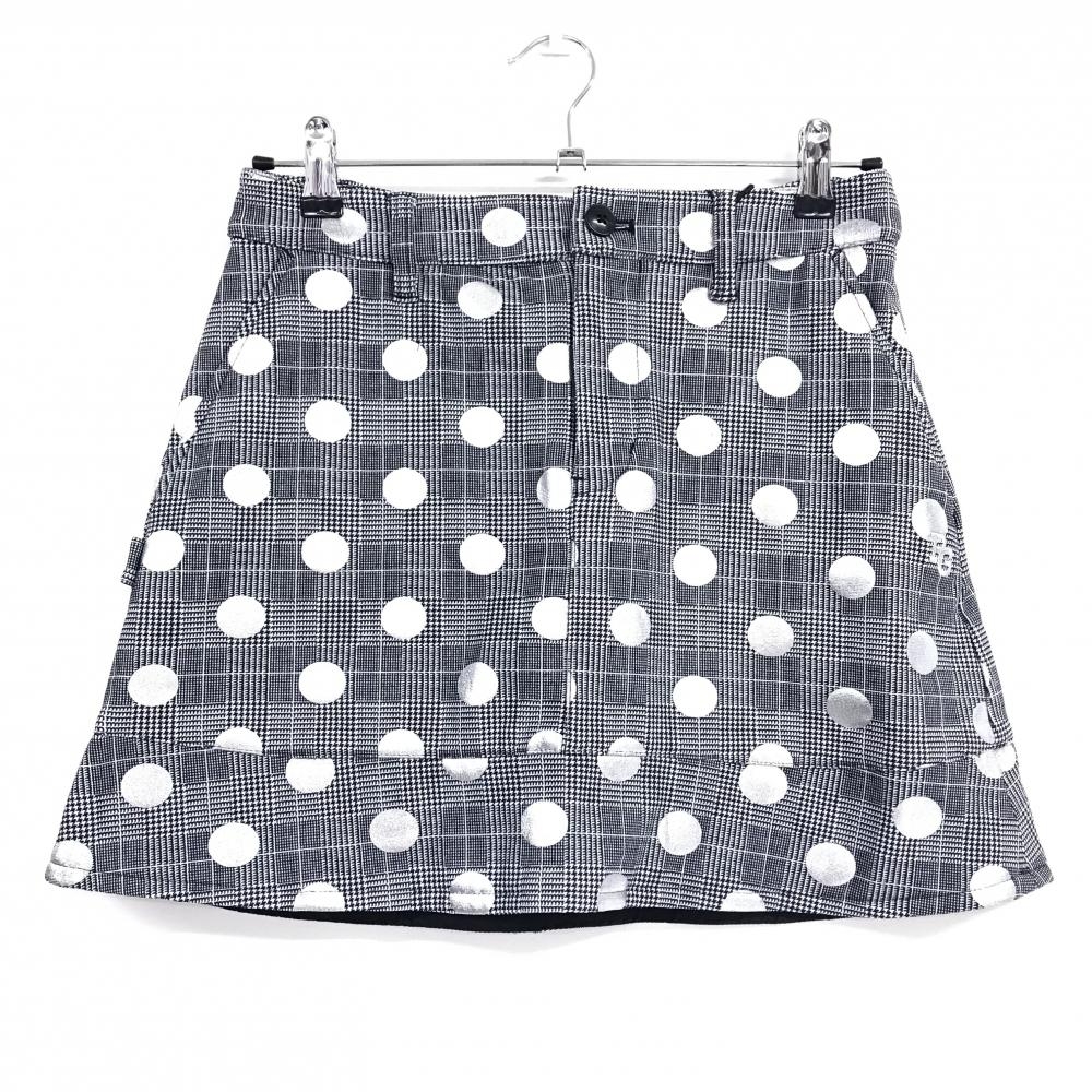 【新品】パーリーゲイツ スカート 黒×白×シルバー ドット柄 チェック 裏微起毛 レディース 0(S) ゴルフウェア PEARLY GATES