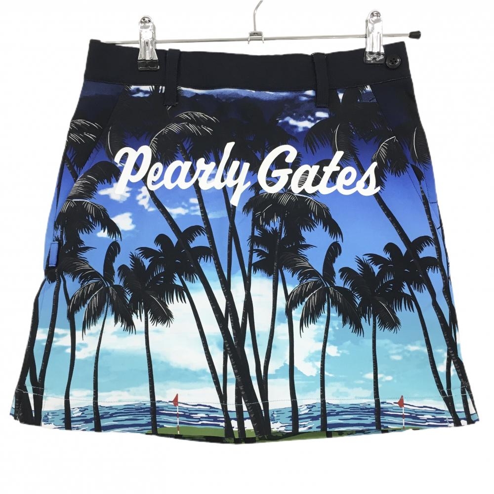【新品】パーリーゲイツ スカート ブルー×ネイビー ヤシの木 レディース 00(XS) ゴルフウェア PEARLY GATES