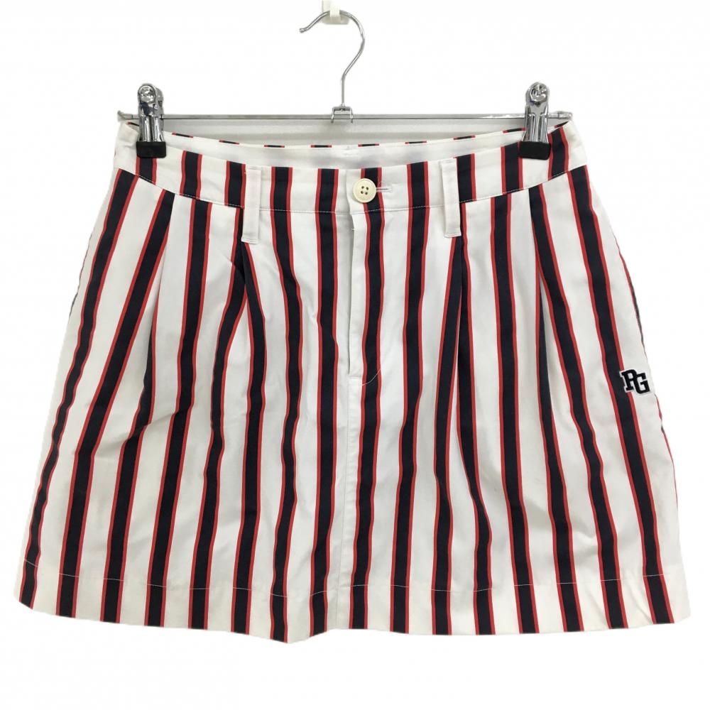 【美品】パーリーゲイツ スカート 白×ネイビー ストライプ ストレッチ 裏地付 レディース 1(S) ゴルフウェア PEARLY GATES