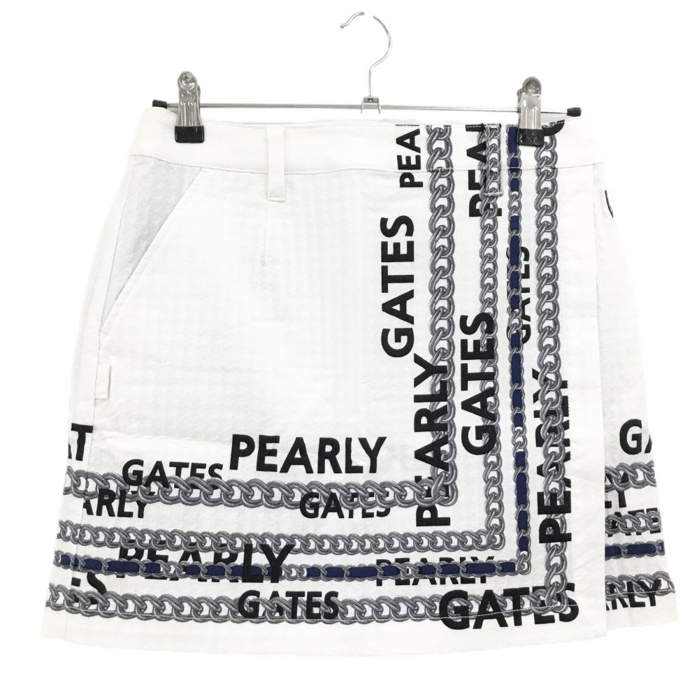 【新品】パーリーゲイツ スカート 白×グレー チェーン柄 凸凹生地 サイドファスナー レディース 0(S) ゴルフウェア PEARLY GATES