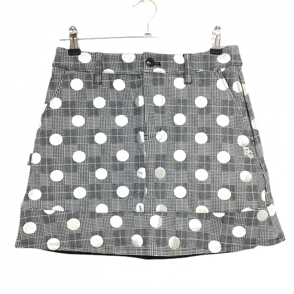 【新品】パーリーゲイツ スカート 黒×白×シルバー ドット柄 チェック 裏微起毛 レディース 0(S) ゴルフウェア PEARLY GATES