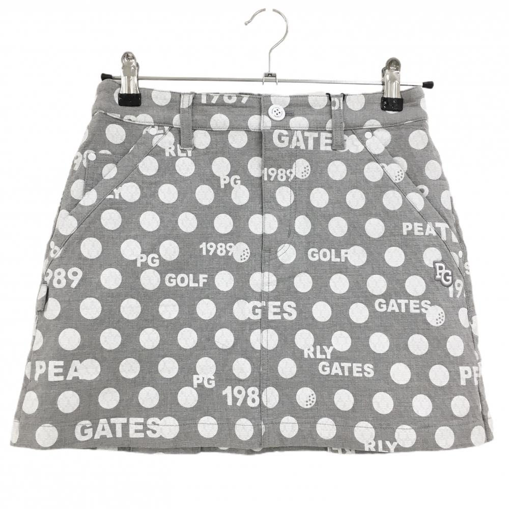 【新品】パーリーゲイツ スカート グレー×白 ドット柄 ロゴ刺しゅう 後ろ裾ボックスプリーツ レディース 0 ゴルフウェア PEARLY GATES