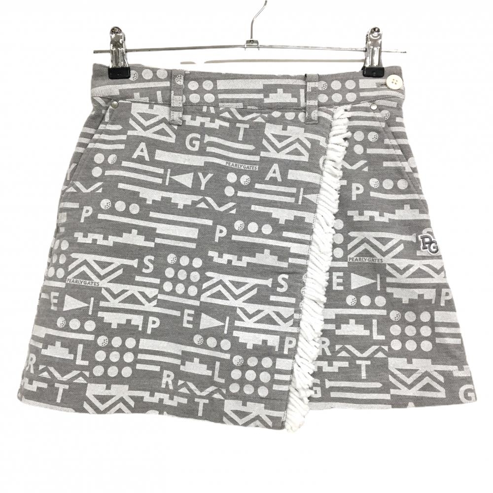 【新品】パーリーゲイツ スカート グレー×白 総柄 フリンジ ストレッチ レディース 00(XS) ゴルフウェア PEARLY GATES